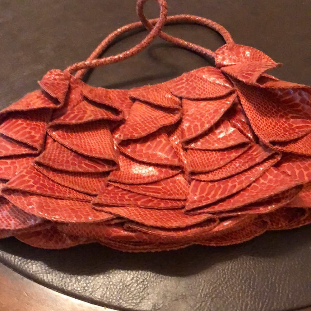 Sondra roberts red leather snake-skin embossed small purse.